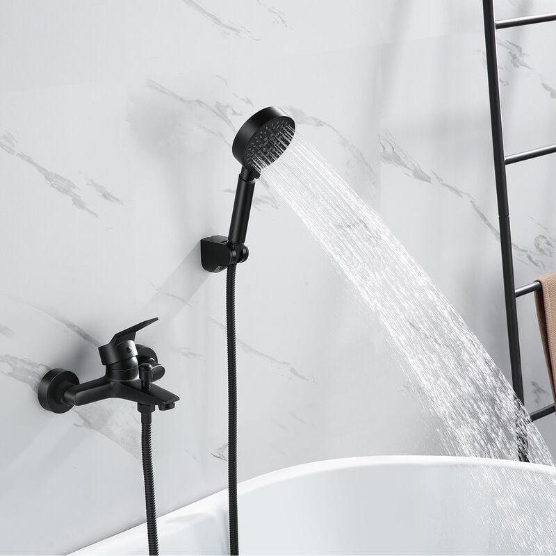 foto del prodotto auralum rubinetto miscelatore per vasca con doccetta 5 funzione, rubinetto bagno miscelatore in ottone, supporto e tubo flessibile in acciaio inox