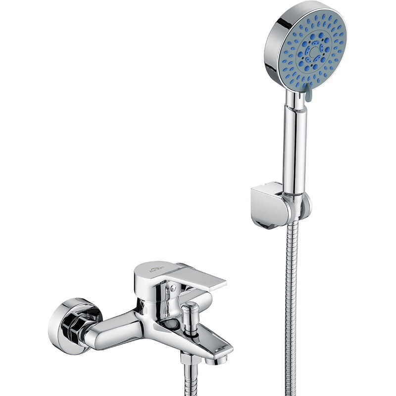 foto del prodotto auralum rubinetto miscelatore per vasca con doccetta 5 funzione, rubinetto bagno miscelatore in ottone, supporto e tubo flessibile in acciaio inox