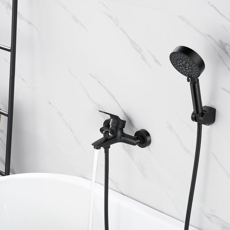 foto del prodotto auralum rubinetto vasca da bagno con doccetta a 5 funzioni, rubinetto doccia in ottone, miscelatore per vasca da bagno a parete, nero