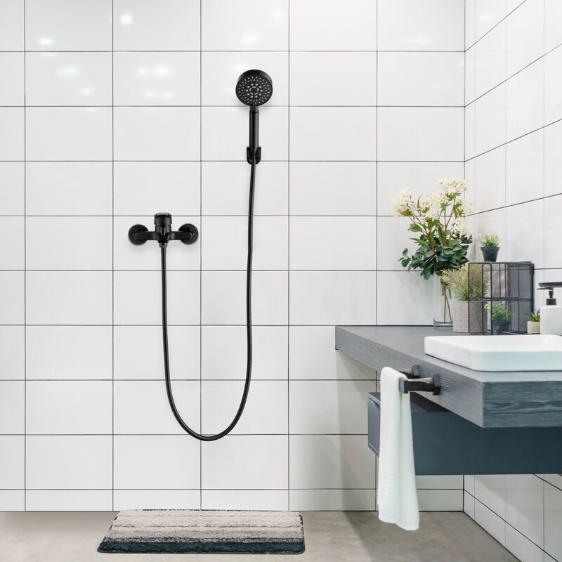 foto del prodotto auralum rubinetto vasca da bagno con miscelatore in ottone nero con 5 modalit soffione per doccia sistema doccia a parete con regolabile supporto