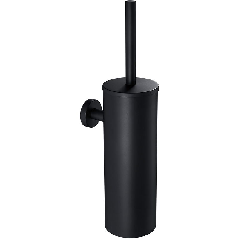foto del prodotto auralum scopino wc bagno e supporto nero, spazzola wc bagno in acciaio inox con portascopino e coperchio, resistente agli spruzzi, antiodore