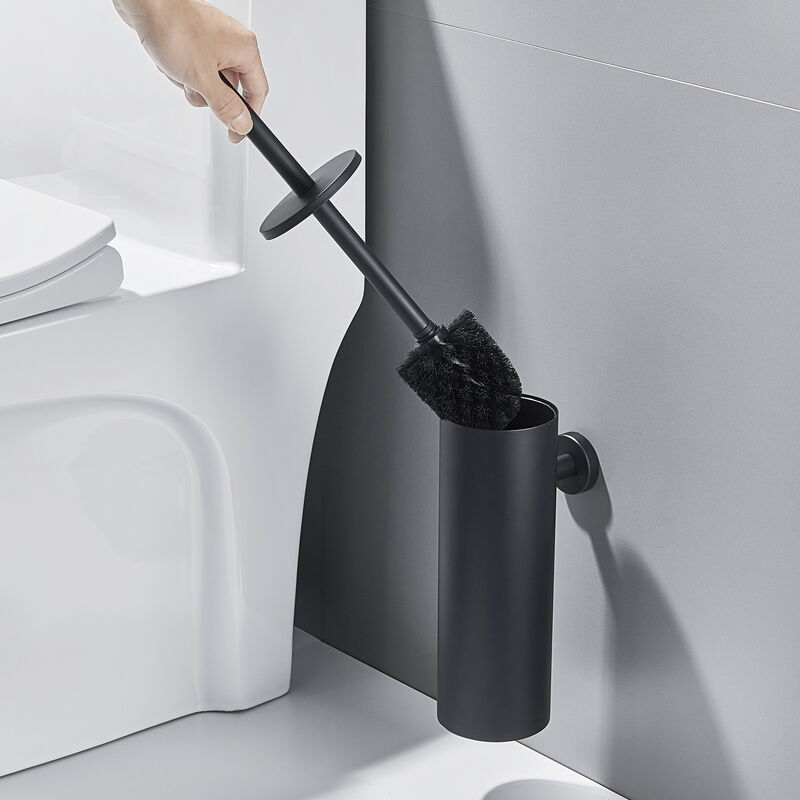 foto del prodotto auralum scopino wc bagno in acciaio inox spazzola wc bagno con coperchio, resistente agli schizzi, scopettino bagno montaggio a parete, nero