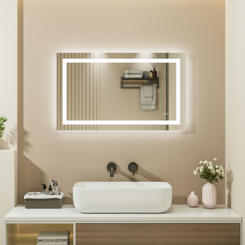 foto del prodotto auralum specchio da bagno 100 x 60 cm con touch control, 3 colori di luce, dimmerabile, antiappannamento, impermeabile ip64