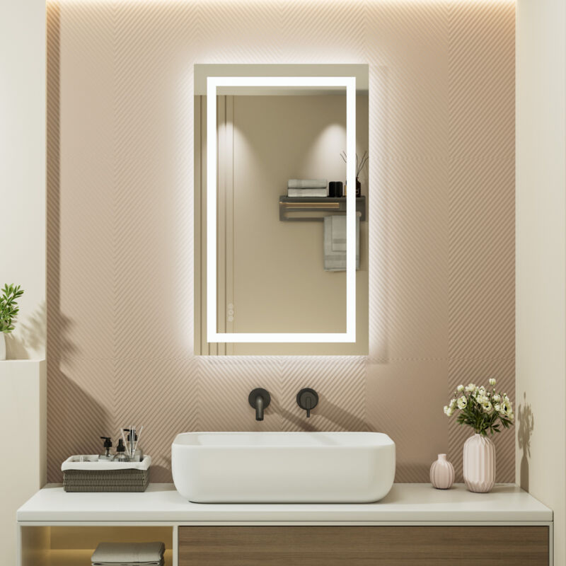 foto del prodotto auralum specchio da bagno 100 x 60 cm con touch control, 3 colori di luce, dimmerabile, antiappannamento, impermeabile ip64