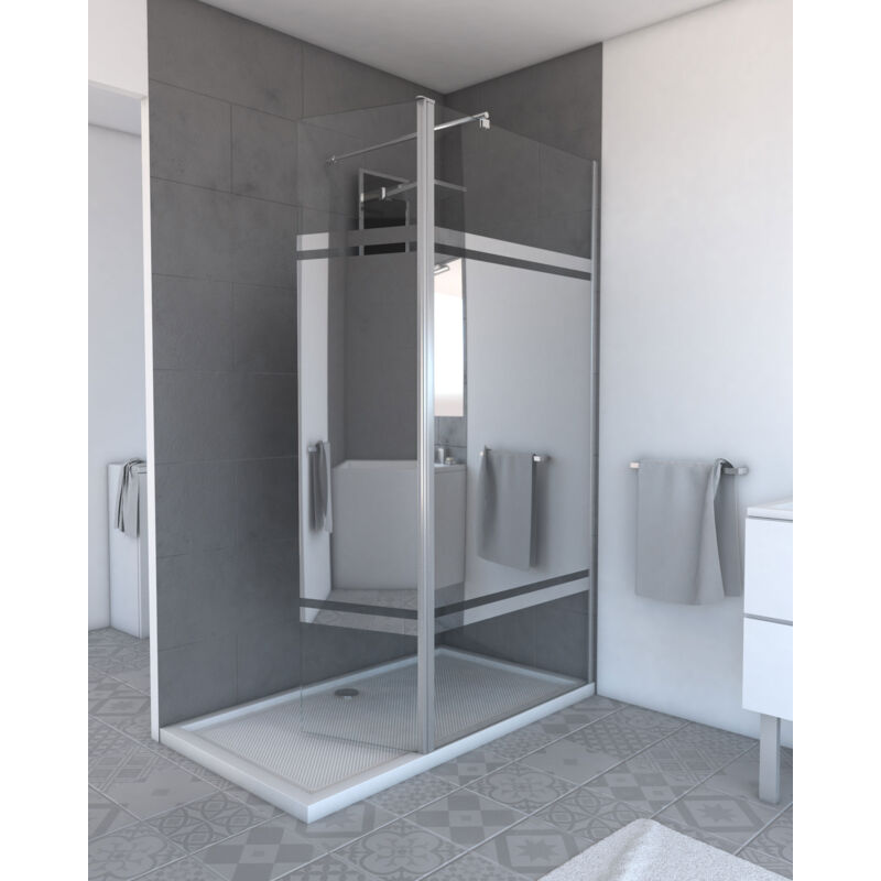 foto del prodotto aurlane anta pivotante per parete doccia fissa 40x200cm vetro 6 mm con fascia a specchio profilo cromato