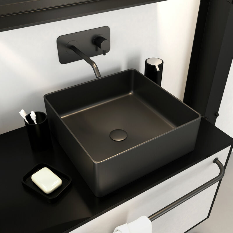 foto del prodotto aurlane bacino rettangolo in ceramica nera 36.5x36.5x10.7cm dark squarish