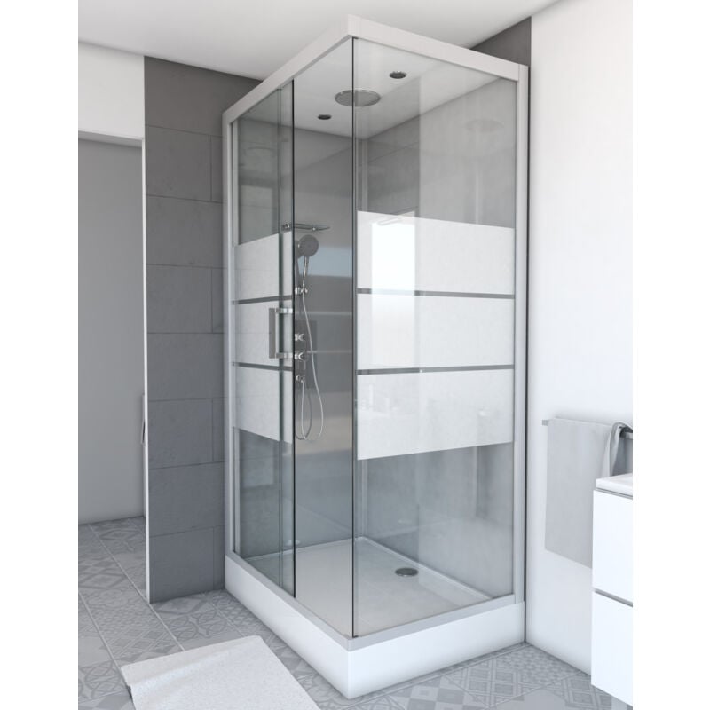 foto del prodotto aurlane cabina doccia rettangolare 110x80x215 cm rettangolo a strisce argentato