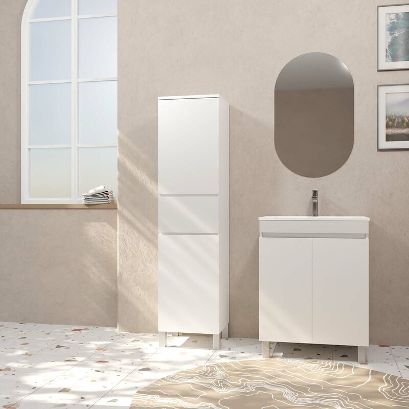 foto del prodotto aurlane colonna bagno in melamina bianca 35x32x150 cm 2 ante 1 cassetto