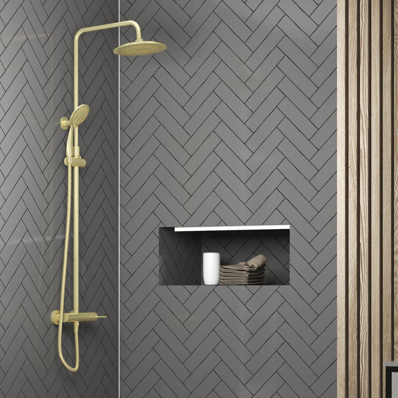 foto del prodotto aurlane colonna doccia meccanica oro spazzolato 133x26x52 cm molly gold