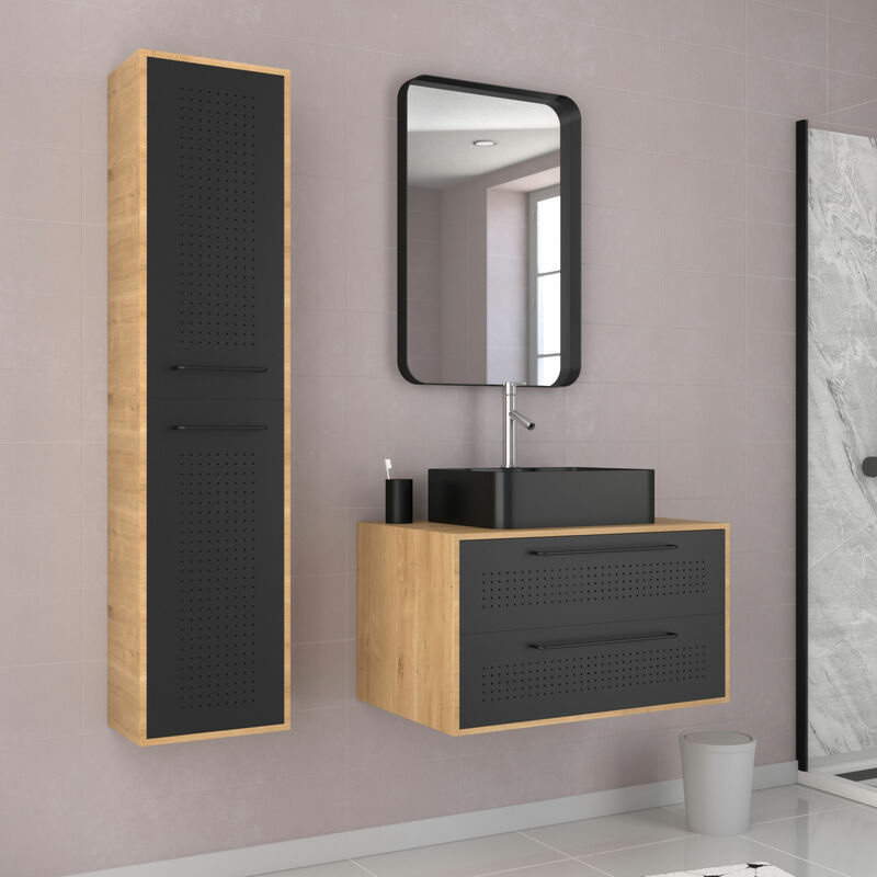 foto del prodotto aurlane confezione mobile da bagno 2 cassetti lavabo rettangolare colonna uby 80cm mirror