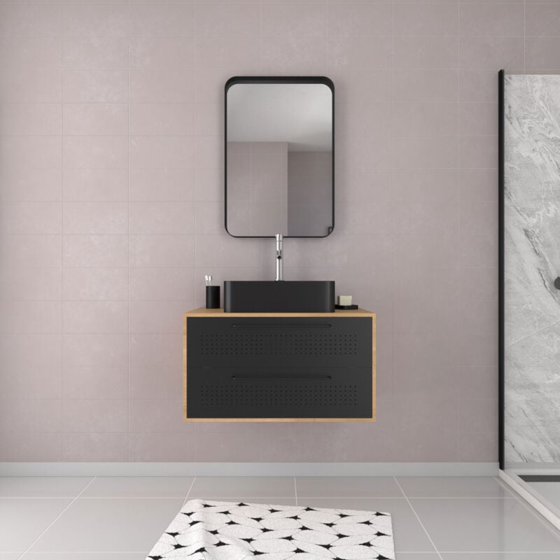 foto del prodotto aurlane confezione mobile da bagno 2 cassetti lavabo rettangolare specchio uby 80cm