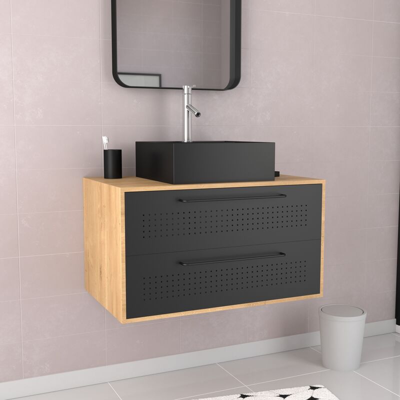 foto del prodotto aurlane confezione mobile da bagno 2 cassetti lavandino quadrato uby 80cm