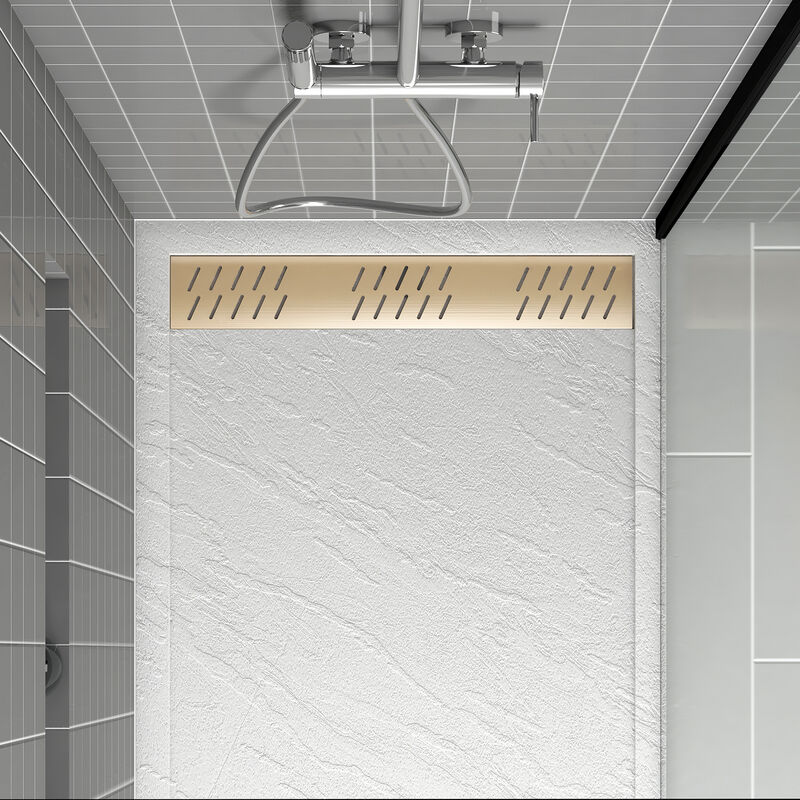 foto del prodotto aurlane griglia in alluminio lineare finitura oro spazzolato per piatti doccia 79.5x11x0.2cm grid line gold