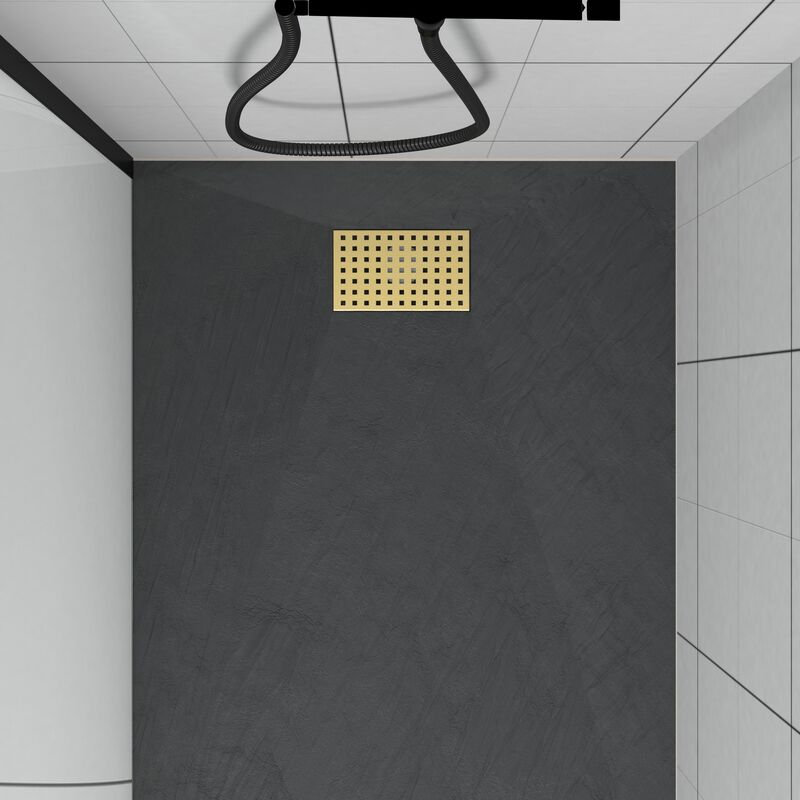 foto del prodotto aurlane griglia traforata in acciaio inox oro spazzolato per piatto doccia 20.15x12.3x0.55cm