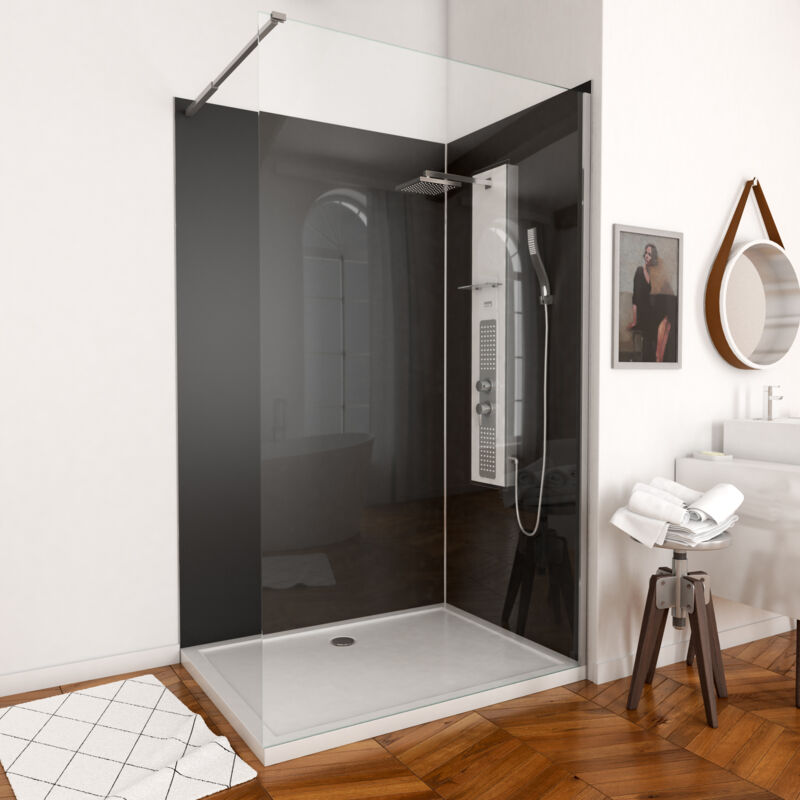 foto del prodotto aurlane kit pannelli murali in alluminio nero 120 90 profili cromati piatto doccia in acrilico 120x90