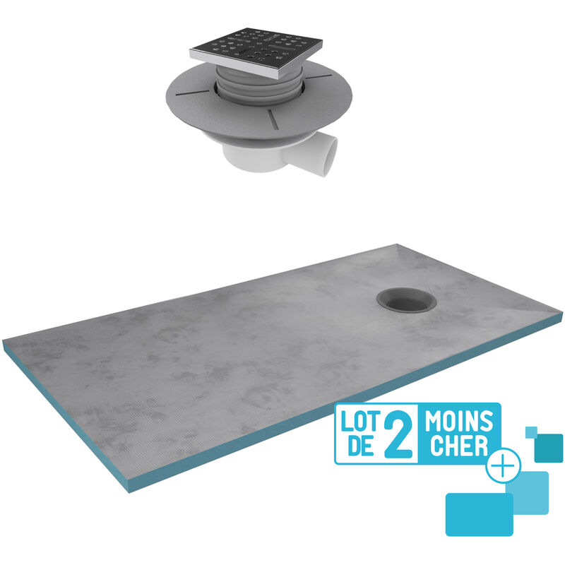 foto del prodotto aurlane lotto di 2 piatti doccia da rivestire 90x160 cm con pilette di scarico orizzontali griglia inox