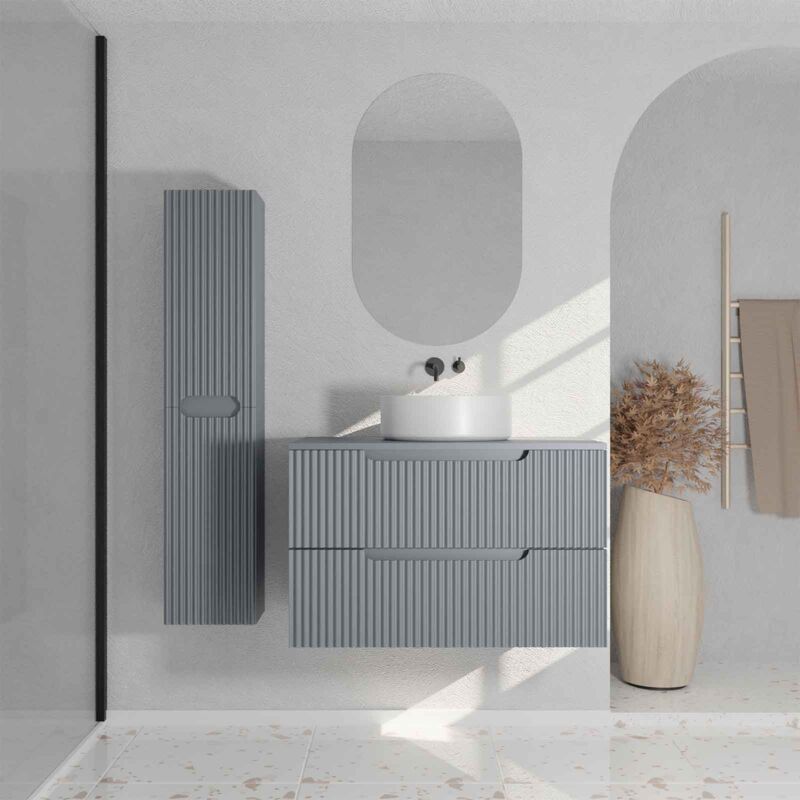 foto del prodotto aurlane mobile bagno 80 e colonna leon grigio topo frontali ondulati lavabo 36cm