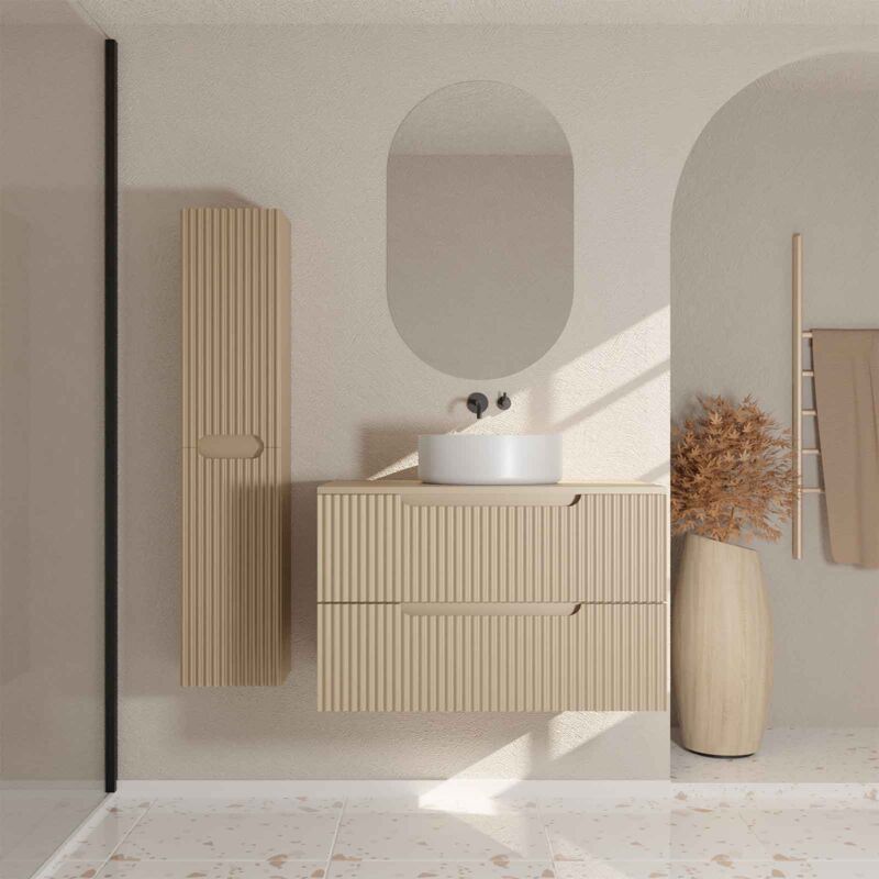 foto del prodotto aurlane mobile bagno 80 e colonna leon marrone glac frontali ondulati lavabo rotondo 36 cm