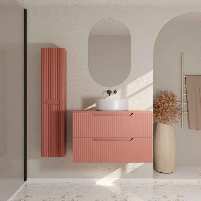 foto del prodotto aurlane mobile bagno 80 e colonna leon terracotta frontali ondulati lavabo rotondo 36 cm