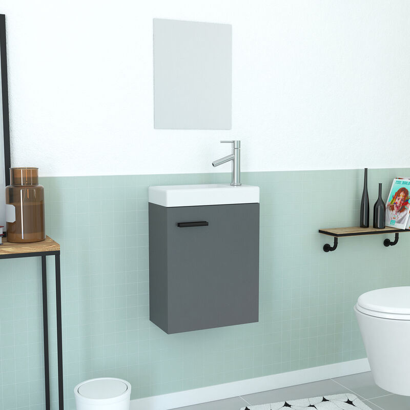 foto del prodotto aurlane mobile de bagno grigio con lavabo 41x50x22cm e specchio smallly grey