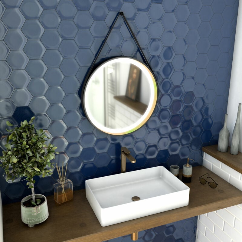 foto del prodotto aurlane mobili da bagno rotondo diametro 55cm nero opaco con finitura bronzo circle horus led