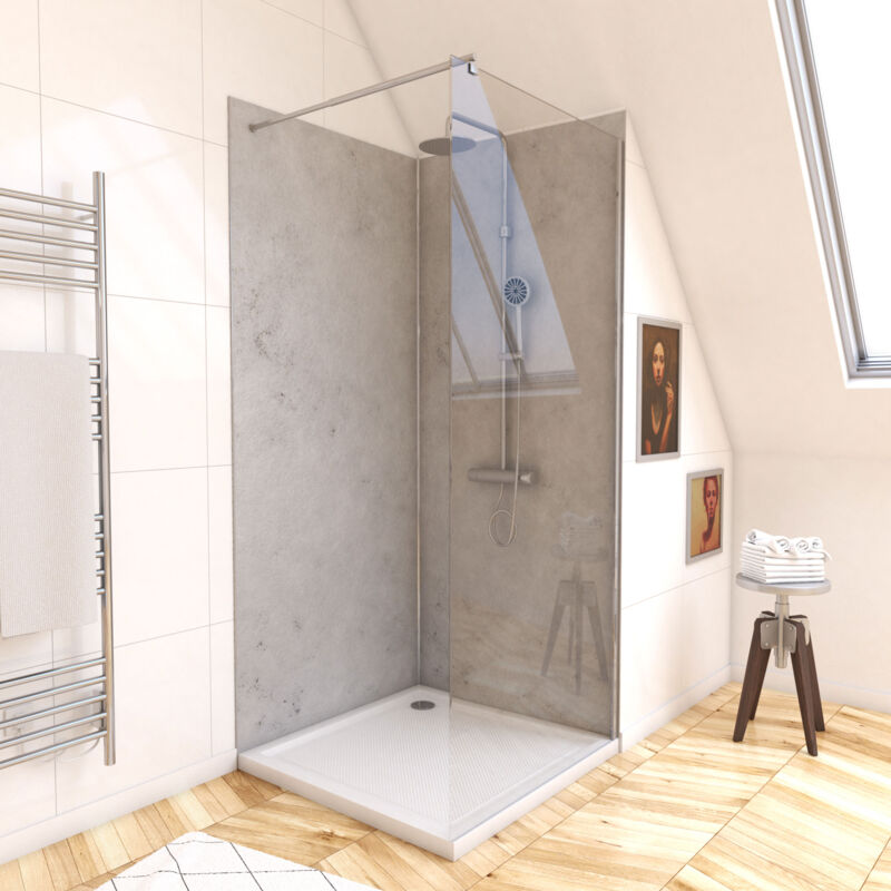 foto del prodotto aurlane pack di 2 pannelli murali pietra light grey 90x210 cm con profili cromati stone it