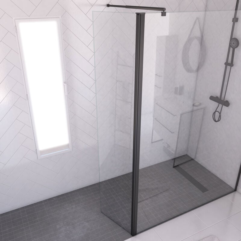 foto del prodotto aurlane pannello pivotante per parete doccia fissa 40x200 cm vetro trasparente 6mm profilo nero opaco