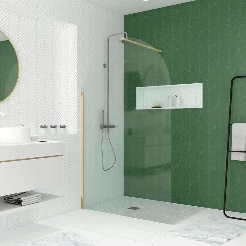 foto del prodotto aurlane parete doccia arrotondata 120x200 cm finitura oro spazzolato goldy curved