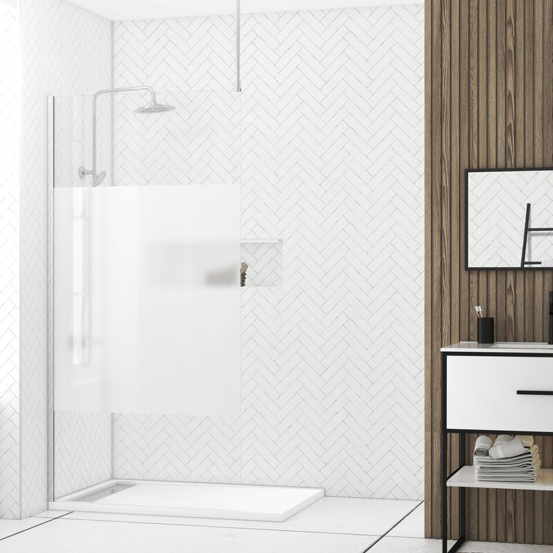 foto del prodotto aurlane parete per doccia 100x200cm smerigliata profilo barra a soffitto cromata freedom 2 frosted