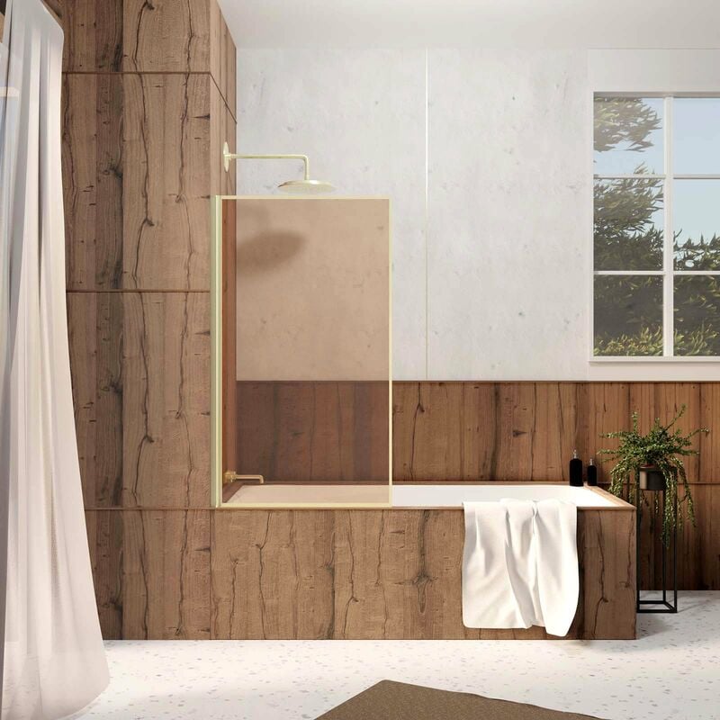foto del prodotto aurlane parete vasca pieghevole 75x130 cm vetro temperato marrone fum finitura oro spazzolato