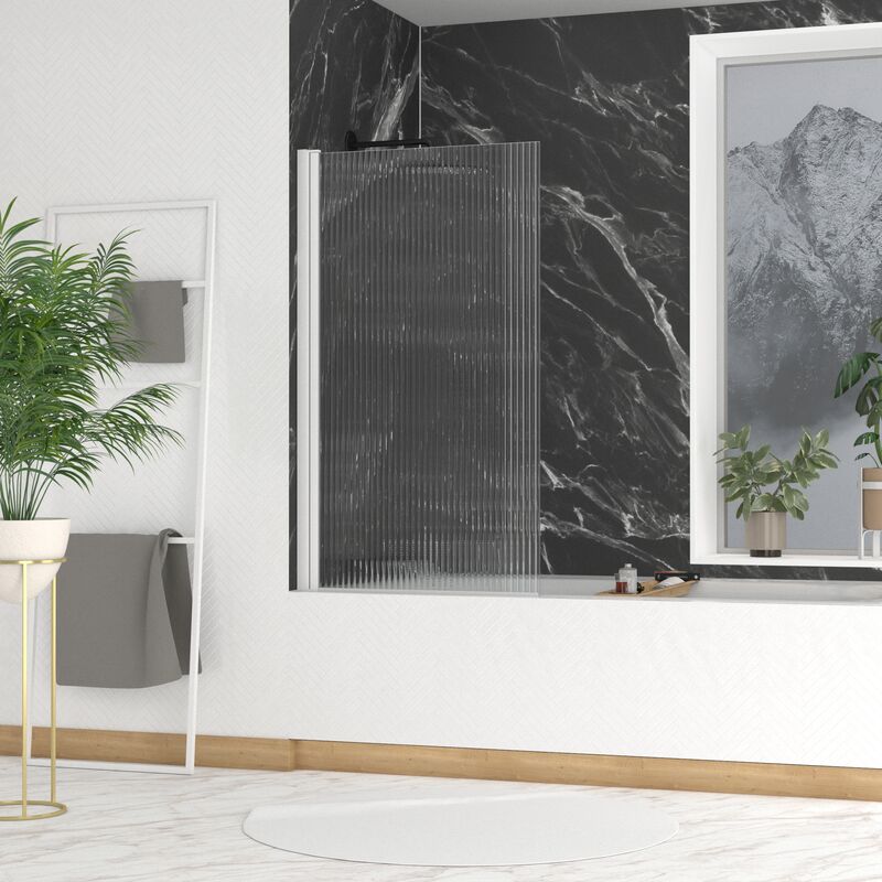 foto del prodotto aurlane parete vasca ribaltabile 80x140cm profilo bianco vetro temperato ondulato 5mm wavy