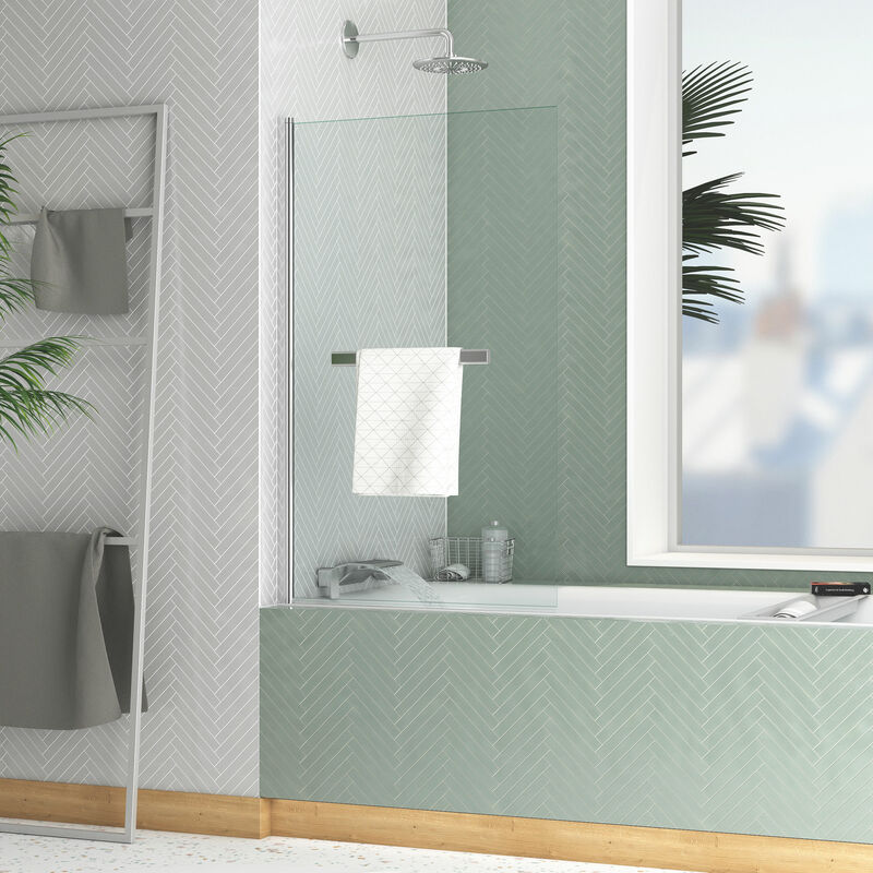 foto del prodotto aurlane parete vasca ribaltabile con portasciugamani 70x120cm profilo cromato vetro 4mm elementary