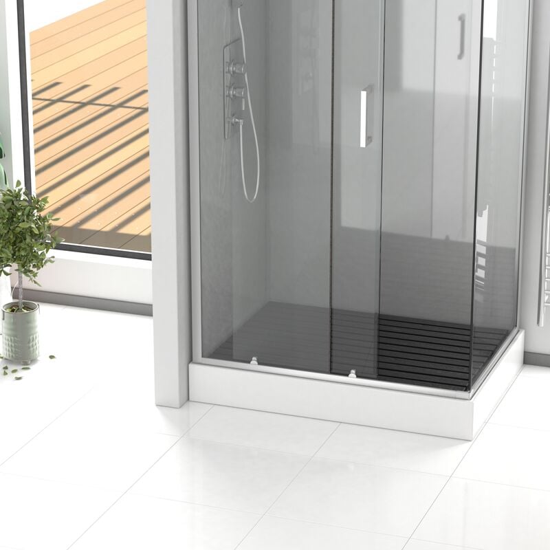 foto del prodotto aurlane pedana in legno composito grigio per cabina rettangolare dimensioni 99 x 68 x 3.2 cm