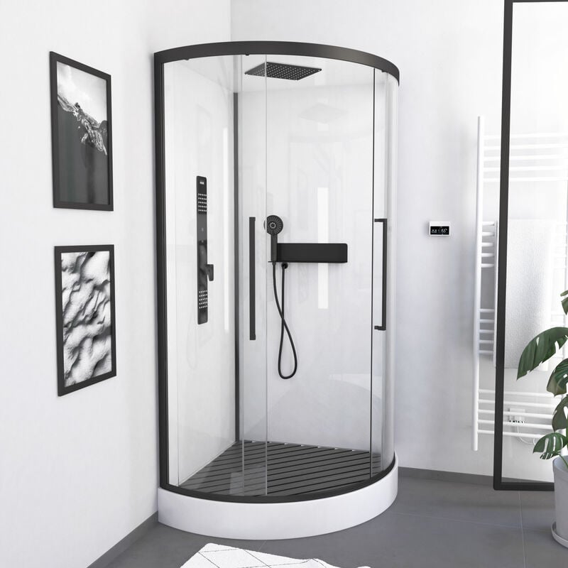 foto del prodotto aurlane pedana in legno composito grigio per cabina semicircolare dimensioni 77 x 77 x 3.2 cm