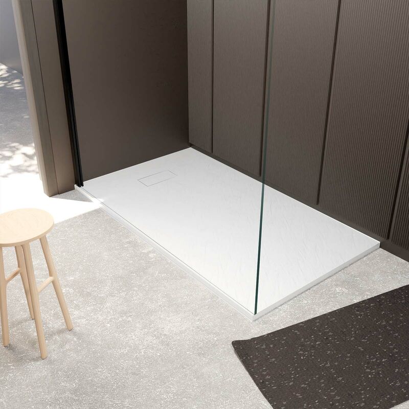 foto del prodotto aurlane piatto doccia 80x140x2,6 cm in materiale composito smc finitura pietra bianca opaca rock 2 white