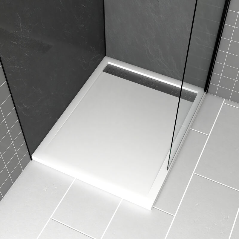 foto del prodotto aurlane piatto doccia acrilico bianco 80x100x4 cm griglie lineari cromate e gun metal whiteness ii