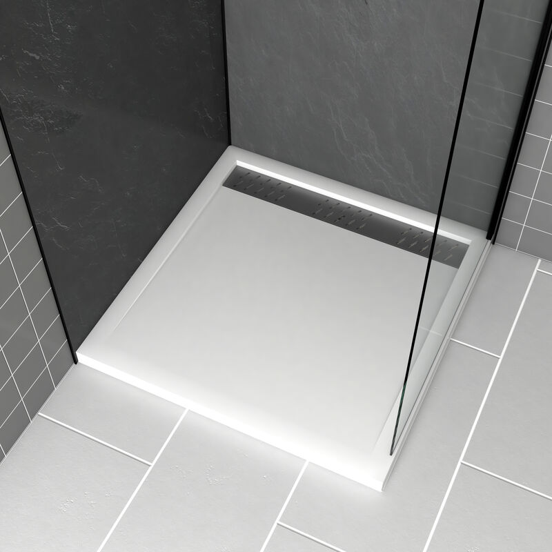 foto del prodotto aurlane piatto doccia acrilico bianco 80x80x4 cm griglie lineari cromate e gun metal whiteness ii