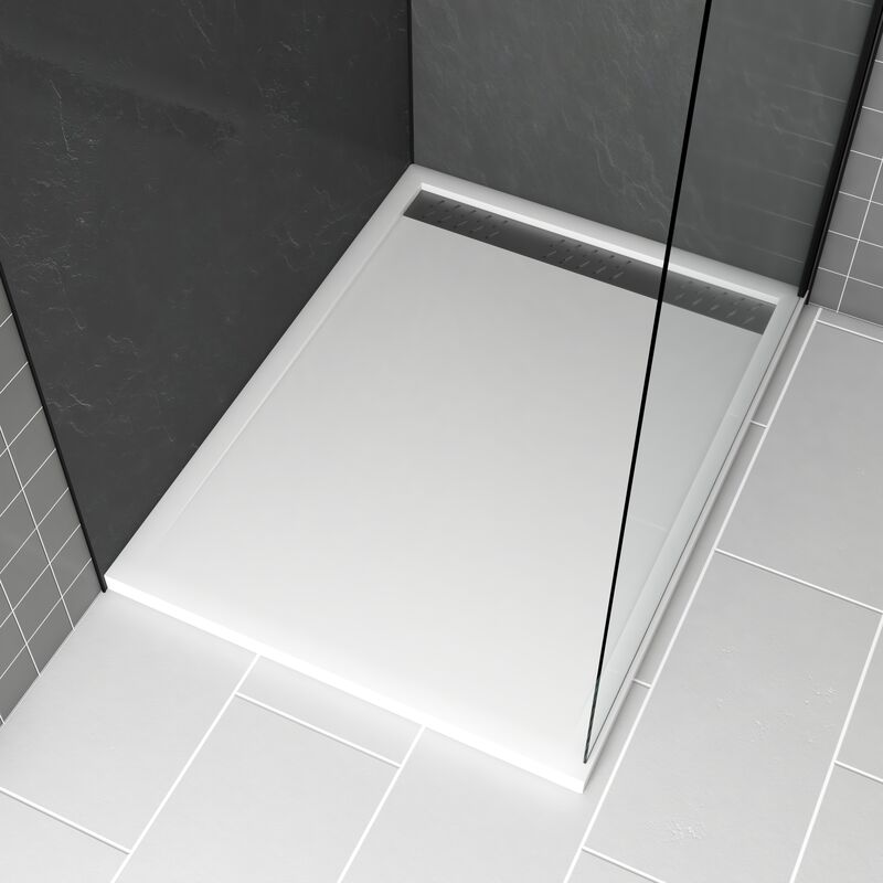 foto del prodotto aurlane piatto doccia acrilico bianco 90x120x4 cm griglie lineari cromate e gun metal whiteness ii