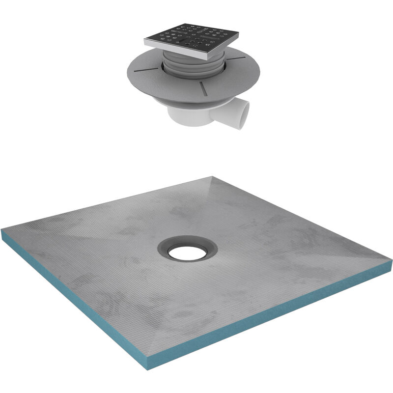 foto del prodotto aurlane piatto doccia da rivestire 90x90 cm con piletta di scarico orizzontale griglia inox