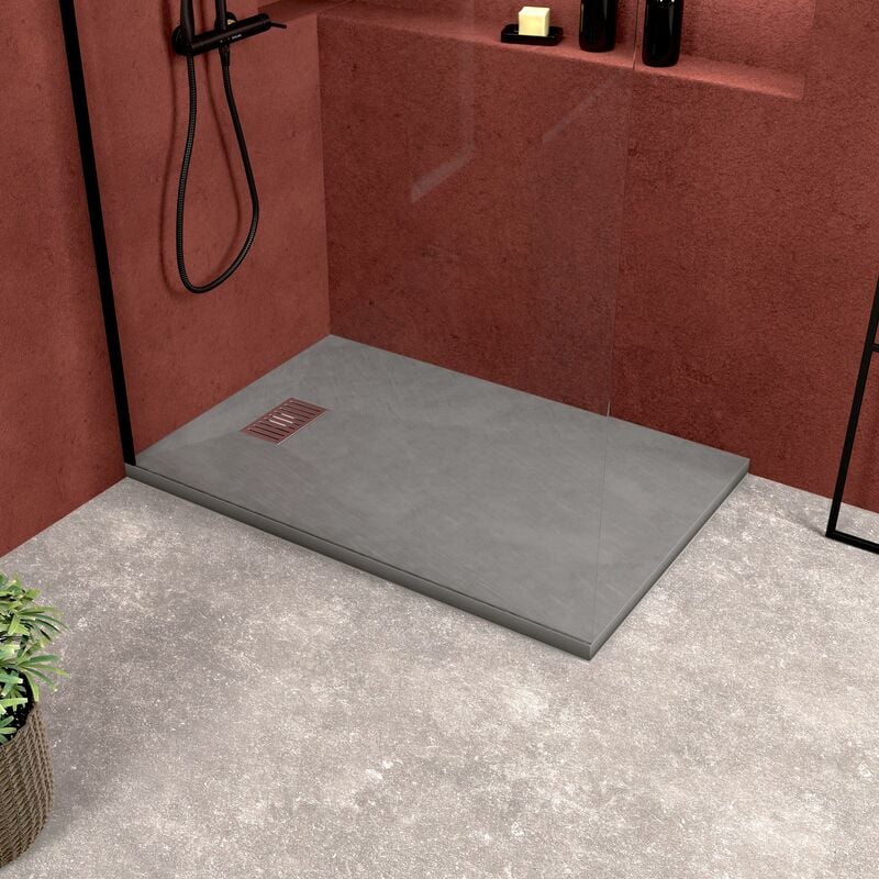 foto del prodotto aurlane piatto doccia grigio effetto pietra 80x120 cm e griglia motivo lineare in acciaio inox