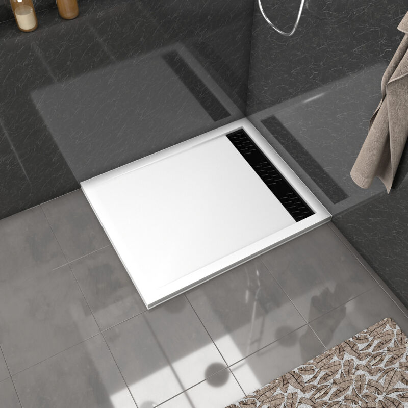 foto del prodotto aurlane piatto doccia in acrilico bianco 80x100x4 cm griglia lineari cromata nera