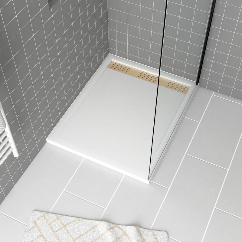 foto del prodotto aurlane piatto doccia in acrilico bianco 80x100x4 cm griglie lineari cromo e oro spazzolato whiteness ii