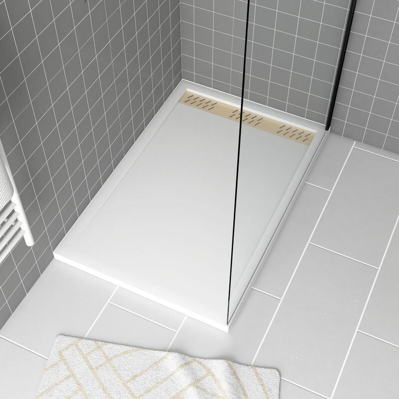 foto del prodotto aurlane piatto doccia in acrilico bianco 80x120x4 cm griglie lineari cromo e oro spazzolato whiteness ii