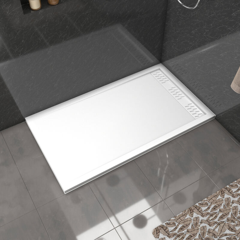 foto del prodotto aurlane piatto doccia in acrilico bianco 80x140x5 cm griglie lineari cromato e bianco opaco