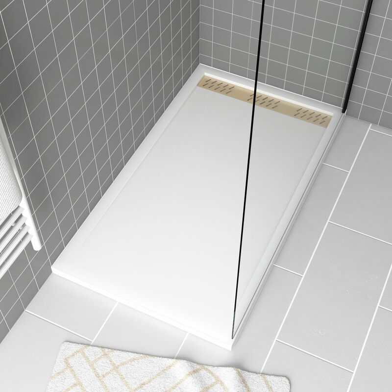 foto del prodotto aurlane piatto doccia in acrilico bianco 80x140x5 cm griglie lineari cromo e oro spazzolato whiteness ii