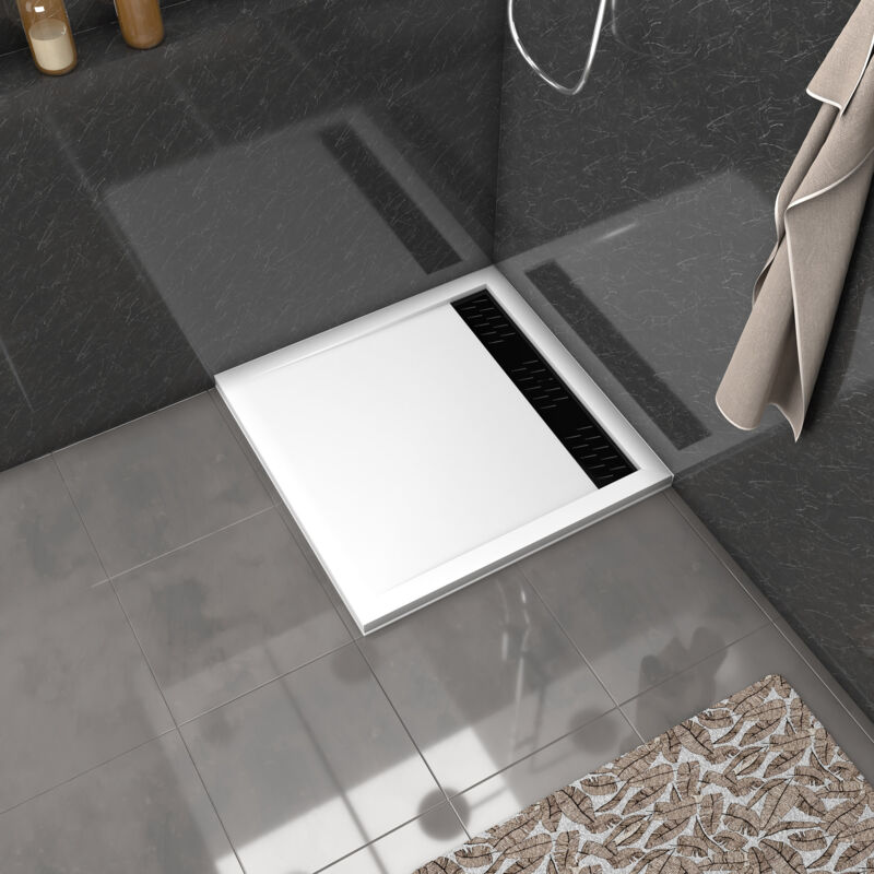 immagine 0 del prodotto aurlane piatto doccia in acrilico bianco 80x80x4 cm griglia lineari cromata nera moon