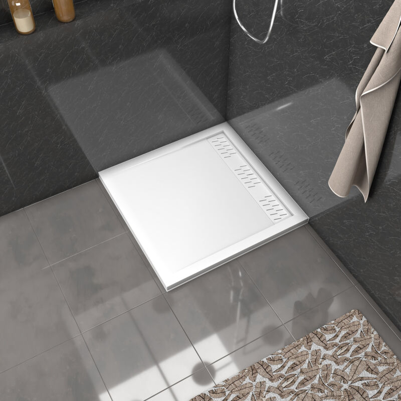 foto del prodotto aurlane piatto doccia in acrilico bianco 80x80x4 cm griglie lineari cromato e bianco opaco