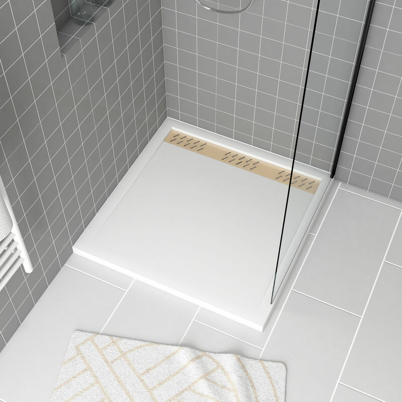 foto del prodotto aurlane piatto doccia in acrilico bianco 90x90x4 cm griglie lineari cromo e oro spazzolato whiteness ii