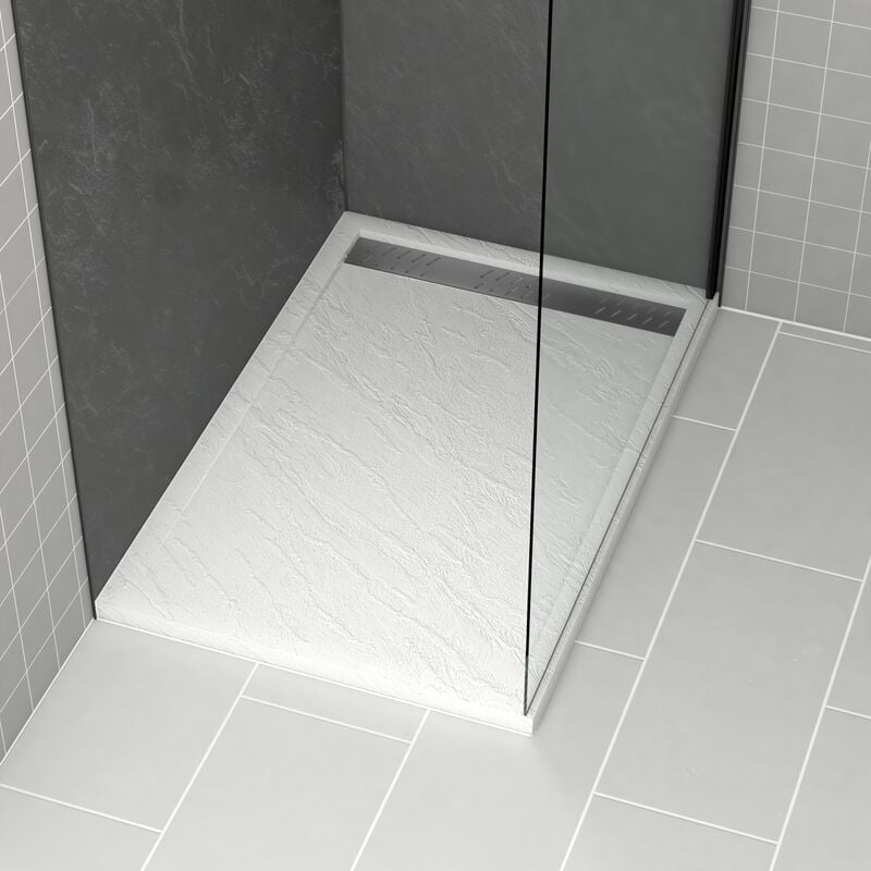 foto del prodotto aurlane piatto doccia in acrilico bianco effetto pietra 120x80x4cm griglie cromo e gun metal