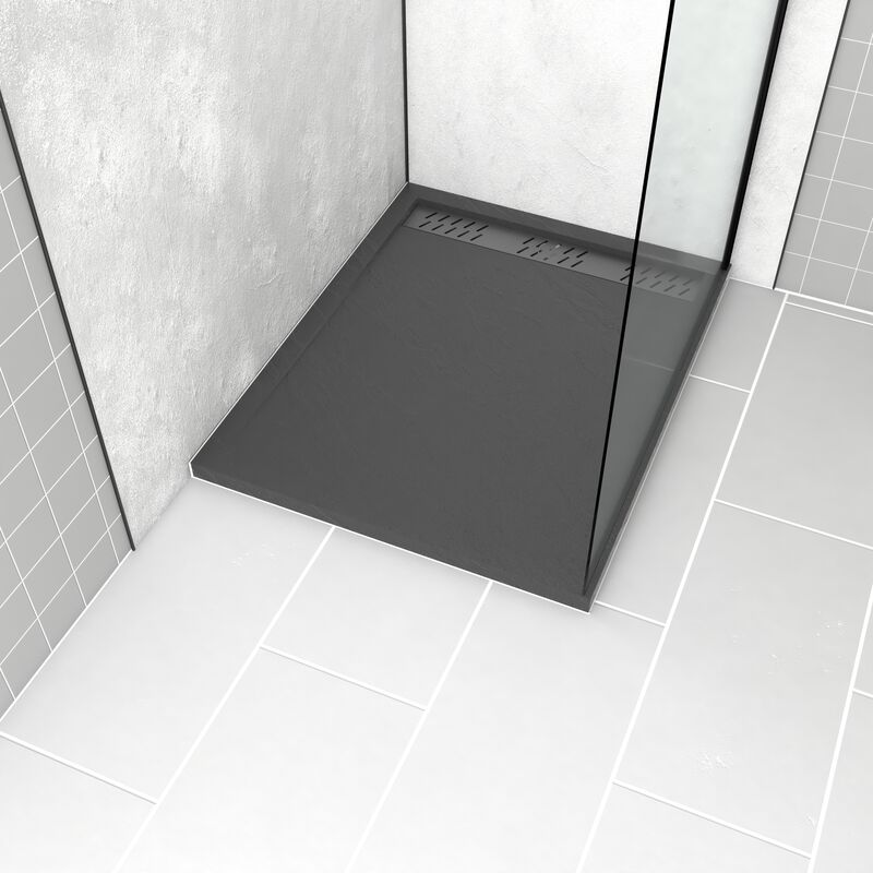 foto del prodotto aurlane piatto doccia in acrilico grigio effetto pietra 80x100x4cm griglie cromo e gun metal meteora